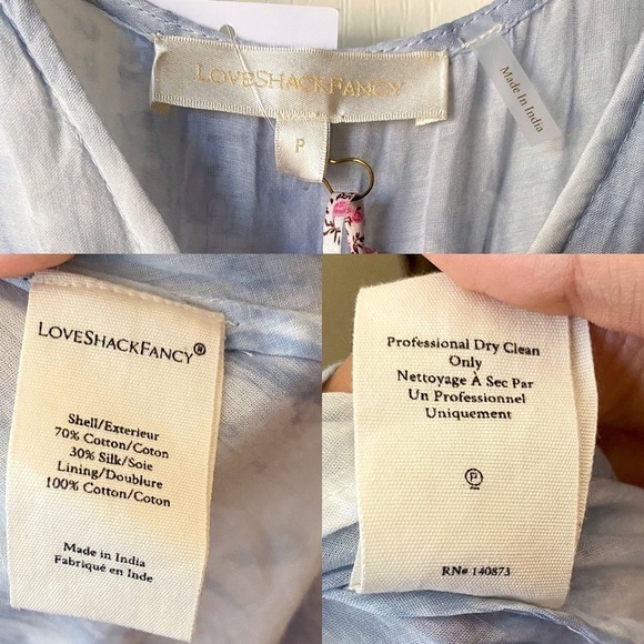 LoveShackFancy Dress Risley High-Low Tie-Dye Bow Heather Blue Hand Dye P NWT - Picture 3 of 7